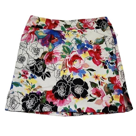 Coconut Row Ladies Size 12 Multicolored Floral Print Stretchy Pullon A-Line Skir - Picture 1 of 5